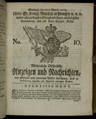 No. 10. Montags, den 10ten Martii 1760.