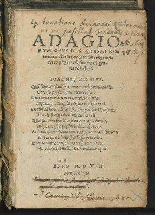 Adagiorum opus De. Erasmi Roterodami