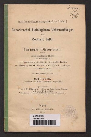 Experimentell-histologische Untersuchungen über Contusio bulbi