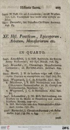 XV. Hist. Pontificum, Episcoporum, Abbatum, Monasteriorum etc.