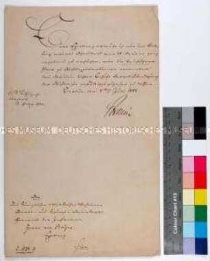 Brief an Kriegsminister Hermann von Boyen mit Bitte um Übersendung der Taufscheine seiner drei Töchter anlässlich deren Aufnahme als Stiftsanwärterinnen