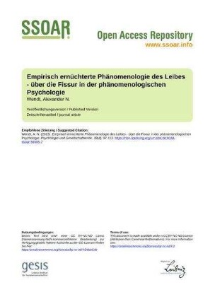 Empirisch ernüchterte Phänomenologie des Leibes - über die Fissur in der phänomenologischen Psychologie