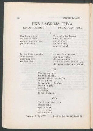 Una lágrima tuya : Tango malambo