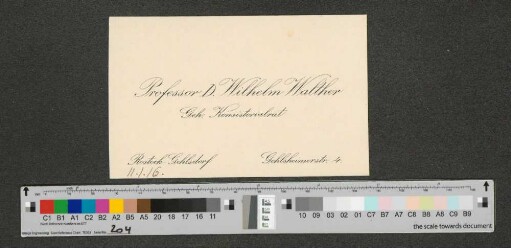 Visitenkarte mit eigenhändigen Zeilen an Werner von Melle