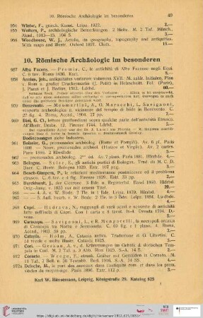 10. Römische Archäologie im besonderen (Nr. 957 - 1172)