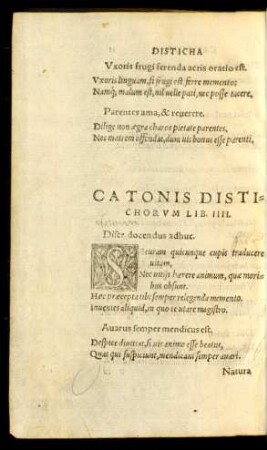 Catonis Distichorum Lib. IIII.