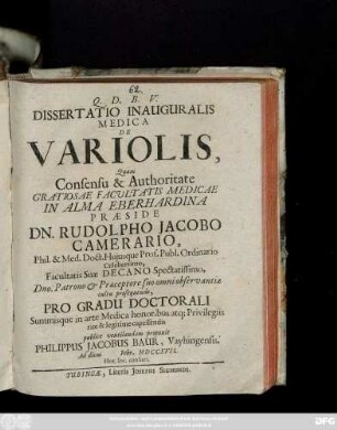 Dissertatio Inauguralis Medica De Variolis