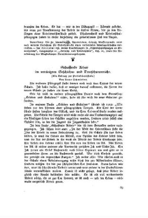 Schaffende Arbeit im vereinigten Geschichts- und Deutschunterricht : (ein Beitrag zur Produktionschule)
