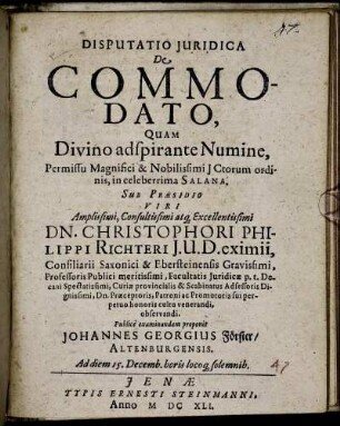 Disputatio Iuridica De Commodato