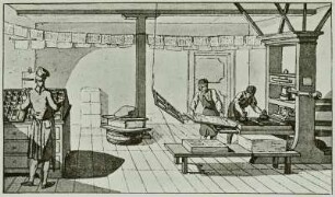 Druckerwerkstatt, kolor. Stich, um 1800