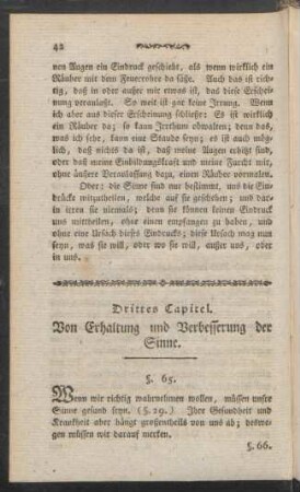 Drittes Capitel. Von Erhaltung und Verbesserung der Sinne