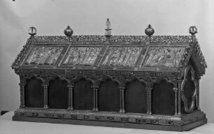 Schrein des heiligen Albinus — Zweite Längsseite (südlich) mit Schutzheiligen der Kölner Kirchen und der Darstellung der sieben Gaben des Heiligen Geistes