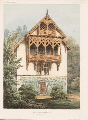 Hauschilds Wohngebäude, Berlin-Niederschönhausen: Perspektivische Ansicht (aus: Architektonisches Skizzenbuch, H. 13, 1854)