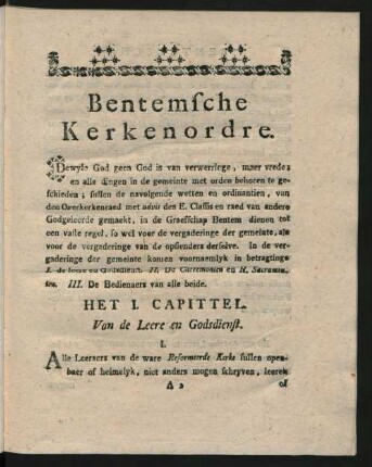 Het I. Capittel. Van de Leere en Godsdienst