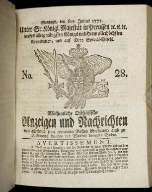 No. 28. Montags, den 6ten Julius 1772.