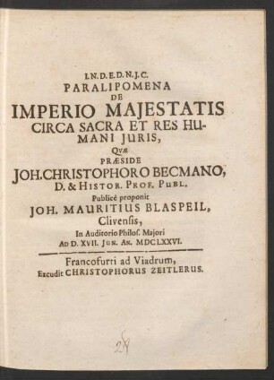 Paralipomena De Imperio Maiestatis Circa Sacra Et Res Humani Iuris