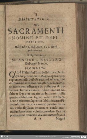 Disputatio I. De Sacramenti Nomine Et Definitione