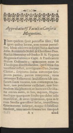 Approbatio & Facultas Censoris Moguntini.