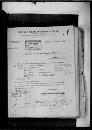 Deutsch-Westafrikanische Bank, Niederlassung Lome. Kontoauszüge für das Bezirksamt Lome-Stadt, insbesondere betr. Mulattenkinderfürsorge: Bd. 2