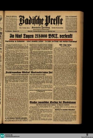 Badische Presse : Generalanzeiger der Residenz Karlsruhe und des Großherzogtums Baden, [14.11. u. 15.11.1942] Samstag u. Sonntag