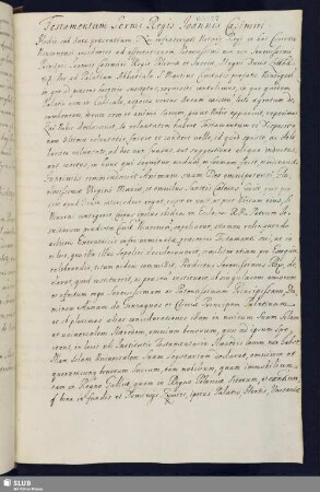 Testamentum Ser[enissi]mi Regis Joannis Casimiri ... Die XII. Mensis Decembris Anno MDCLXXII. ...