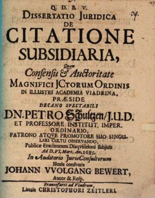 Diss. iur. de citatione subsidiaria