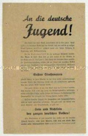 Propagandaflugblatt der Deutschen Volkspartei zur Reichstagswahl 1930 mit Ausrichtung auf die Jugend