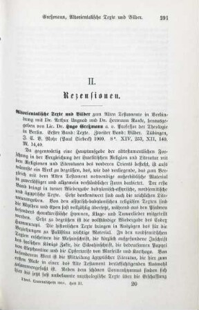 291-292 [Rezension] Altorientalische Texte und Bilder zum Alten Testament