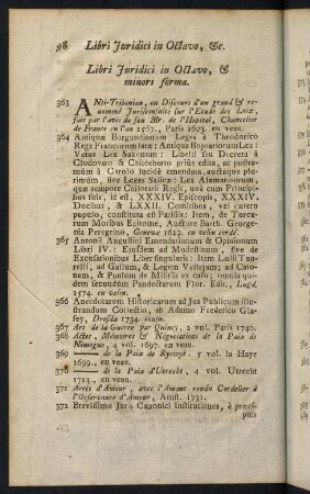 98-109, Libri Juridici in Octavo, & minori forma