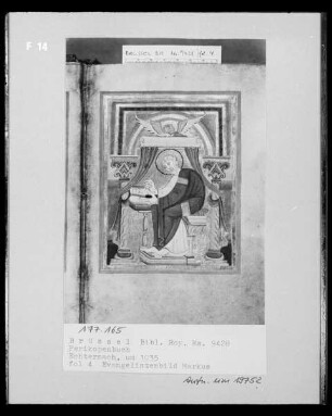 Ms 9428, Perikopenbuch, fol. 4: Evangelistenbild Markus