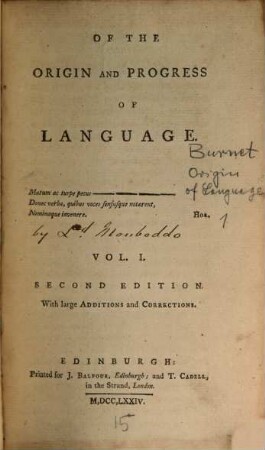 Of the Origin and progress of languages. 1. 2. Ed., With large Additions and Corrections