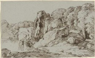 Felsen und Wald an einem Gewässer