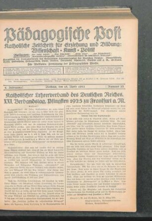 Katholischer Lehrerverband des Deutschen Reiches : XXI. Verbandstag, Pfingsten 1925 zu Frankfurt a. M.