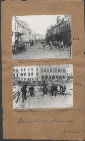 Aufstellung von Telegraphenstangen auf dem Marktplatz von St. Quentin