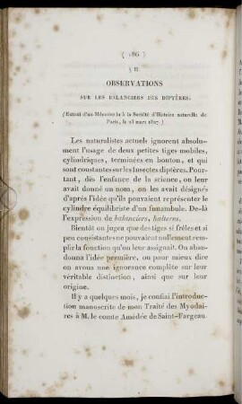 Observations sur les Balsnciers des Diptéres.