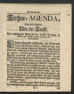 Das erste Capitel, Von der Tauffe