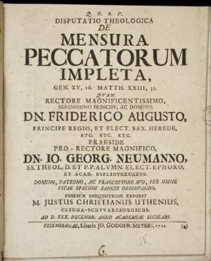 Disputatio Theologica De Mensura Peccatorum Impleta, Gen. XV, 16. Matth. XXIII, 32.