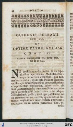 De Optimo Patrefamilias Oratio.