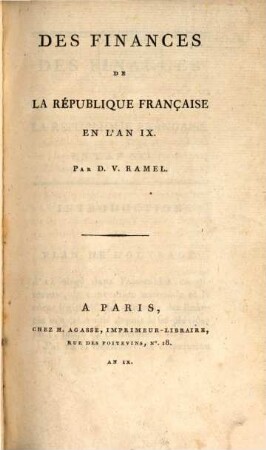 Des finances de la republique française en l'an IX