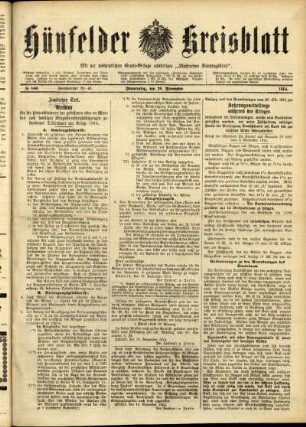 Ausgabe vom Donnerstag, den 26. November 1914.