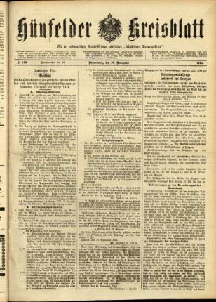 Ausgabe vom Donnerstag, den 26. November 1914.
