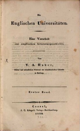 Die englischen Universitäten : ein Vorarbeit zur englischen Literaturgeschichte, 1