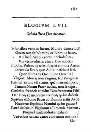 Elogivm LVII. Scholastica Deo dicatur.