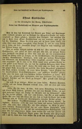 Offenes Sendschreiben an den Herausgeber des Evang. Schulblattes : ueber das Verhältniß des Staates zum Erziehungswesen
