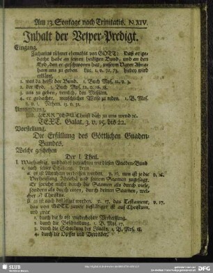 Inhalt der Vesper-Predigt [Am 13. Sontage nach Trinitatis]