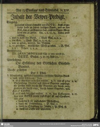 Inhalt der Vesper-Predigt [Am 13. Sontage nach Trinitatis]