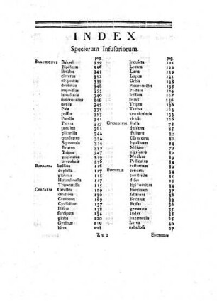 Index Specierum Infusoriorum.
