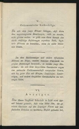 V. Oekonomische Rathschläge.