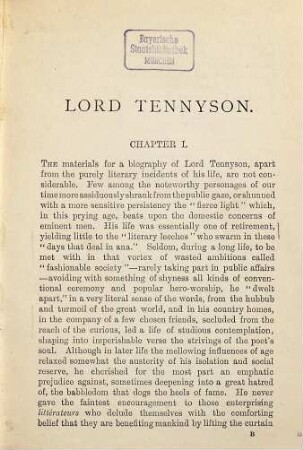 Lord Tennyson : 1809 - 1892. A biographical sketch. [Alfred Tennyson]