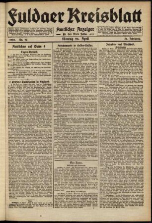 Ausgabe vom Montag, den 26. April 1920.